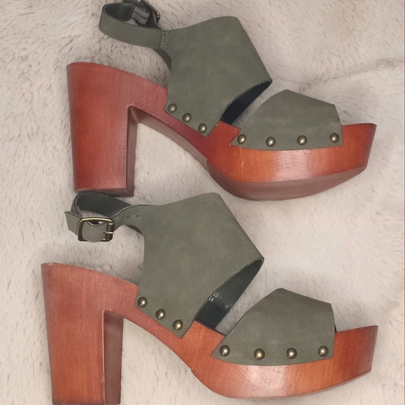 Madden Girl Shoes - Madden Girl Bohemian Olive Green Studded Hippie Clog Slingback Moto Sandals